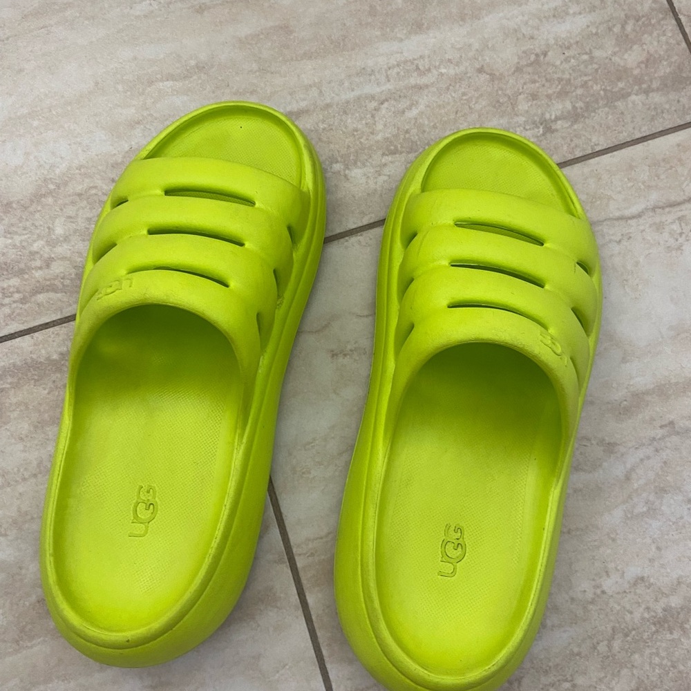 UGG Neon Yellow Slide Sandals